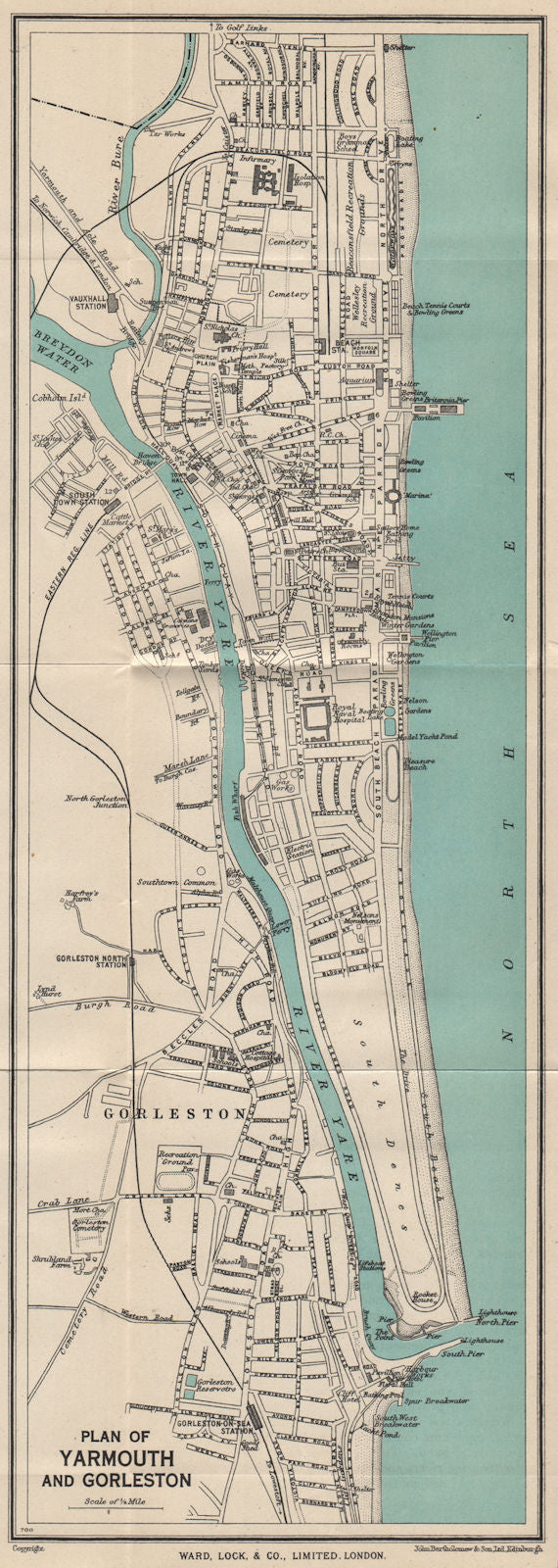 YARMOUTH AND GORLESTON vintage town/city plan. Norfolk. WARD LOCK 1950 old map