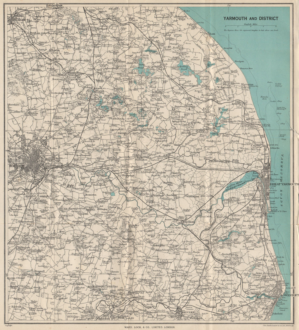 NORFOLK BROADS. Great Yarmouth Lowestoft Beccles Norwich. WARD LOCK 1950 map