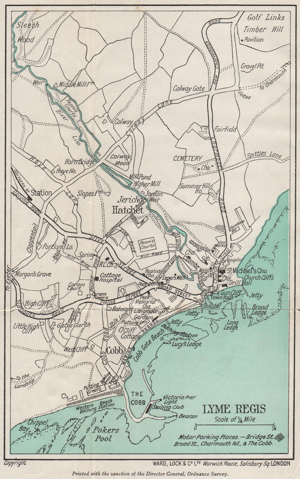 LYME REGIS vintage town/city plan. Dorset. WARD LOCK 1938 old vintage map