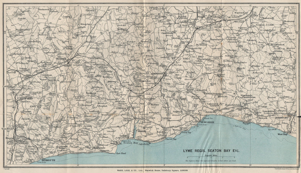 JURASSIC COAST Sidmouth Seaton Lyme Regis Bridport Honiton Dorset Devon 1938 map