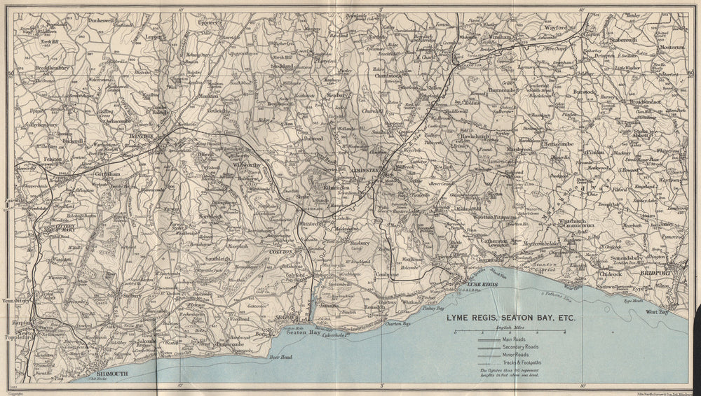 JURASSIC COAST Sidmouth Seaton Lyme Regis Bridport Dorset Devon c1962 old map