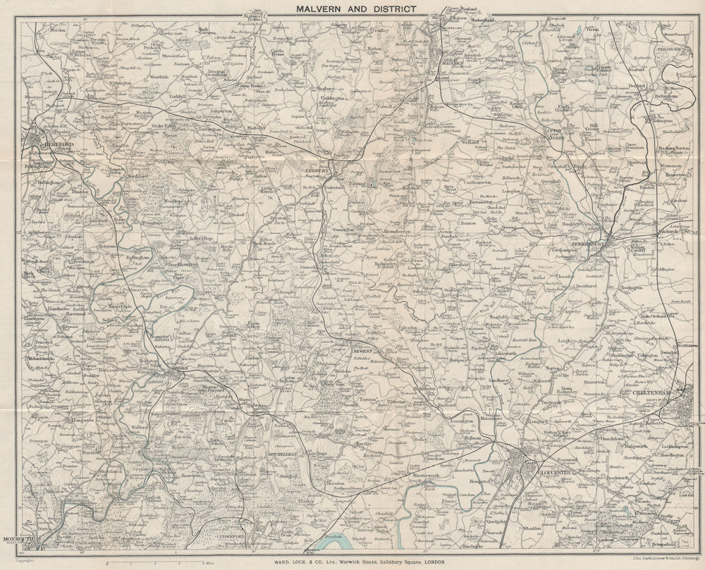 MALVERN HILLS area. Wye Valley Hereford Gloucester Cheltenham Ledbury 1928 map