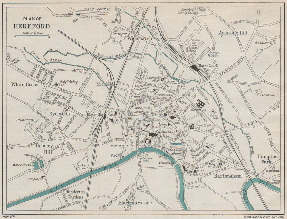 HEREFORD vintage town/city plan. Herefordshire. WARD LOCK 1928 old vintage map
