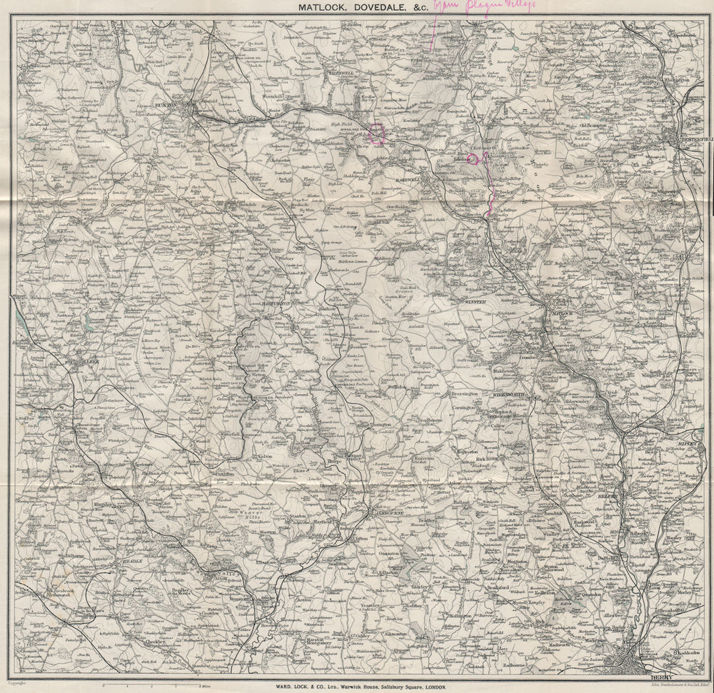 PEAK DISTRICT SOUTH. Matlock Dovedale Derby Buxton Chesterfield 1925 old map