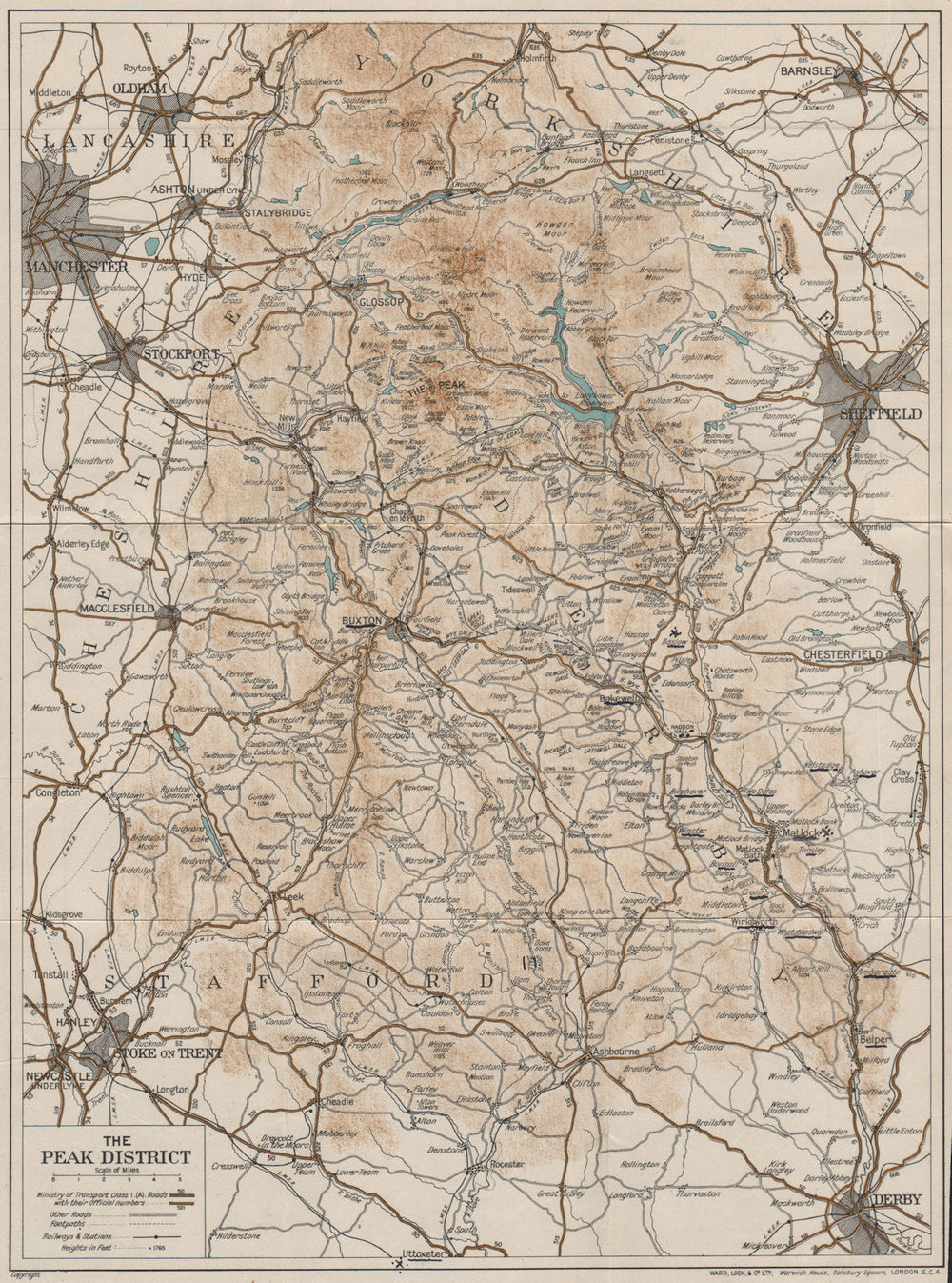 THE PEAK DISTRICT. Derbyshire. WARD LOCK 1939 old vintage map plan chart