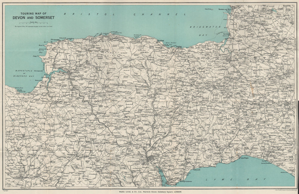 TOURING MAP OF DEVON & SOMERSET. South West England. WARD LOCK 1934 old