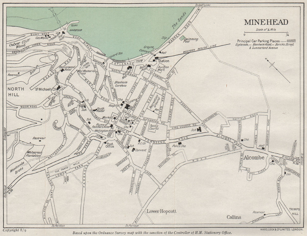 MINEHEAD vintage town/city plan. Somerset. WARD LOCK 1948 old vintage map