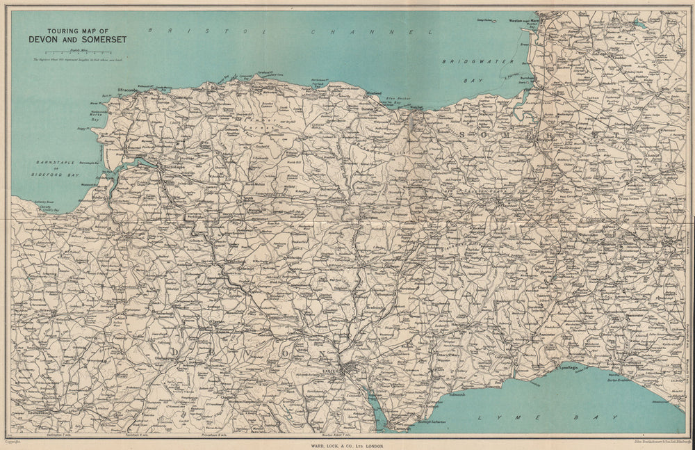 TOURING MAP OF DEVON & SOMERSET. South West England. WARD LOCK 1948 old