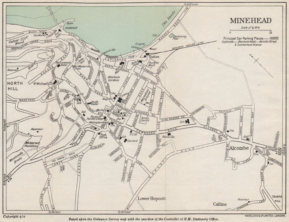 MINEHEAD vintage town/city plan. Somerset. WARD LOCK 1951 old vintage map