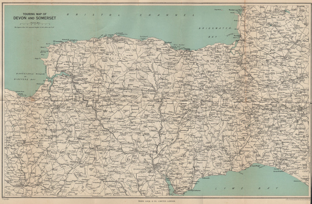 TOURING MAP OF DEVON & SOMERSET. South West England. WARD LOCK 1951 old