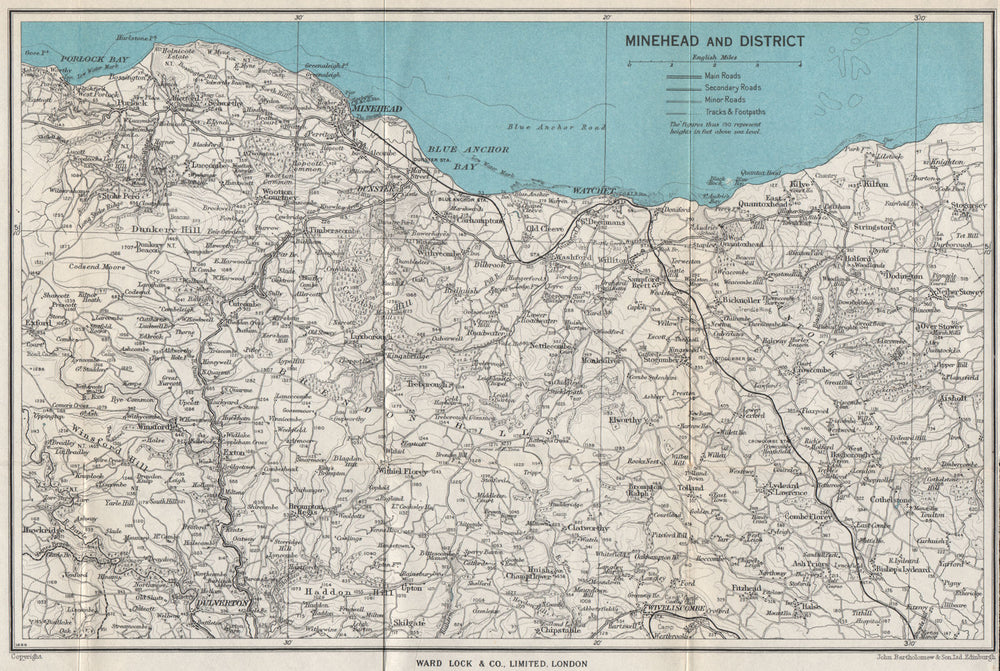 MINEHEAD environs. Exmoor Dunster Dulverton Watchet Somerset. WARD LOCK 1954 map