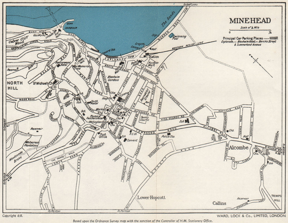MINEHEAD vintage town/city plan. Somerset. WARD LOCK 1954 old vintage map