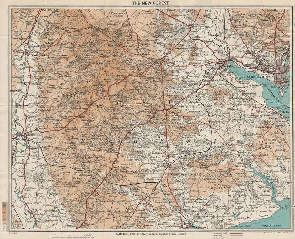 THE NEW FOREST. Southampton Ringwood Lyndhurst Lymington. Hampshire 1938 map