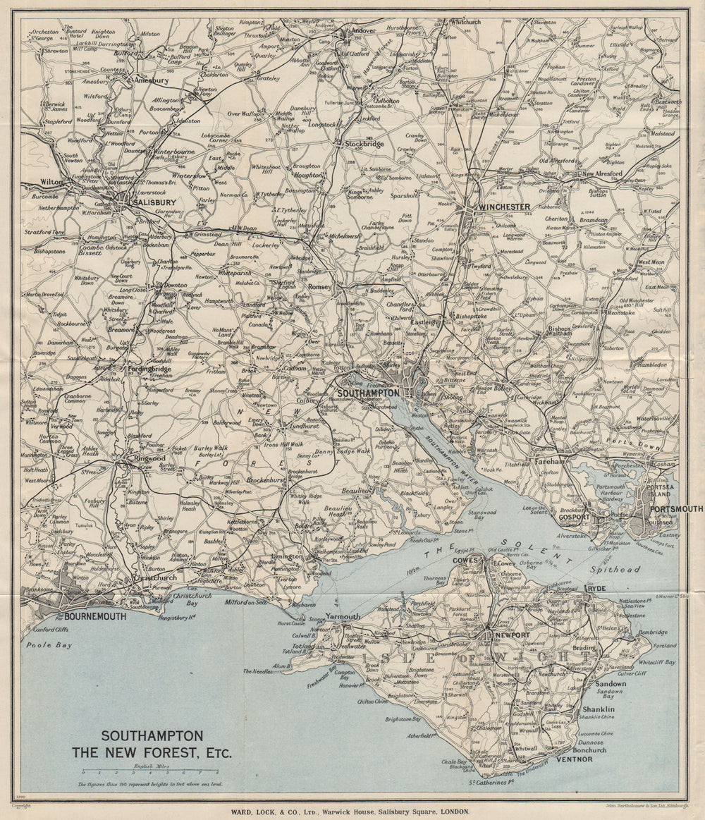 SOUTHAMPTON ENVIRONS Isle of Wight New Forest Bournemouth Winchester 1938 map