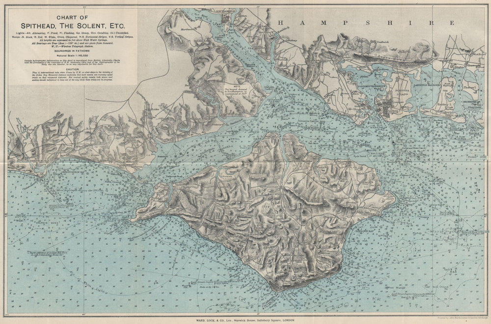 SPITHEAD & SOLENT Sea chart. Lighthouses. Isle of Wight Portsmouth 1938 map