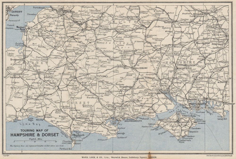 TOURING MAP OF HAMPSHIRE & DORSET. Wiltshire Somerset. WARD LOCK 1939 old
