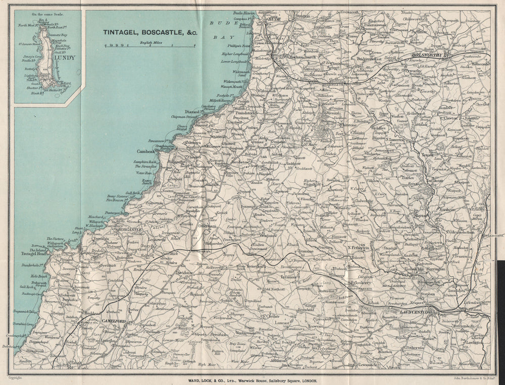 WIDEMOUTH BAY-PENTIRE POINT COAST. Tintagel Boscastle Lundy Launceston 1914 map