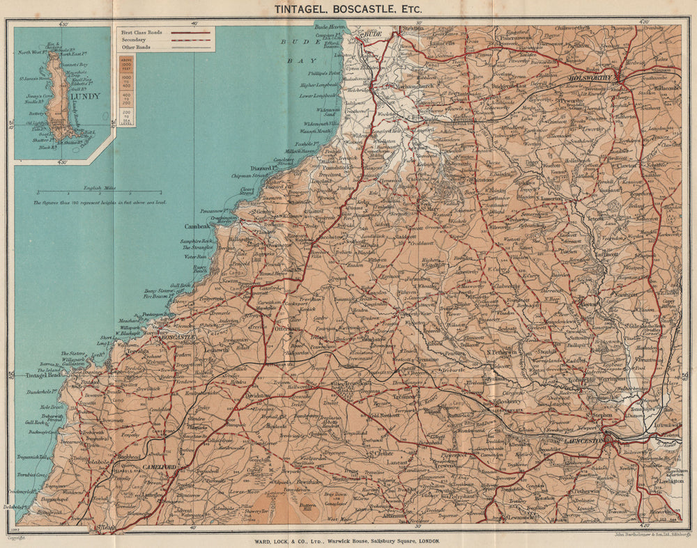 WIDEMOUTH BAY-PENTIRE POINT COAST. Tintagel Boscastle Lundy Launceston 1936 map