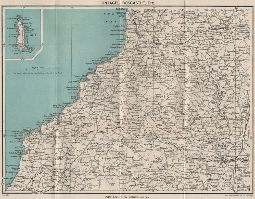 WIDEMOUTH BAY-PENTIRE POINT COAST. Tintagel Boscastle Lundy Launceston 1948 map