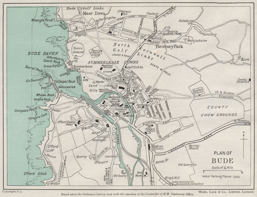 BUDE vintage town/city plan. Cornwall. WARD LOCK 1948 old vintage map chart