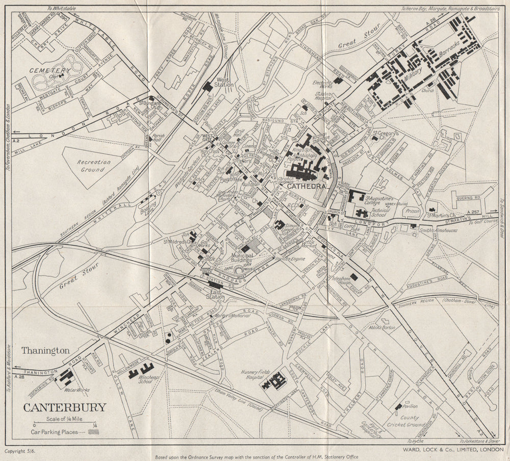 CANTERBURY vintage town/city plan. Kent. WARD LOCK c1962 old vintage map chart