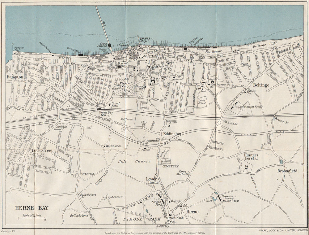 HERNE BAY vintage town/city plan. Kent. WARD LOCK c1962 old vintage map chart