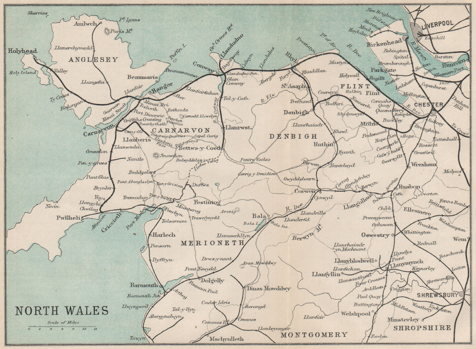 NORTH WALES. Rhyl Flint. WARD LOCK 1893 old antique vintage map plan ...