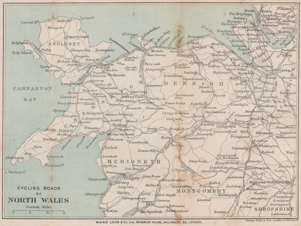 CYCLING ROADS OF NORTH WALES. Snowdonia. WARD LOCK 1901 old antique map chart