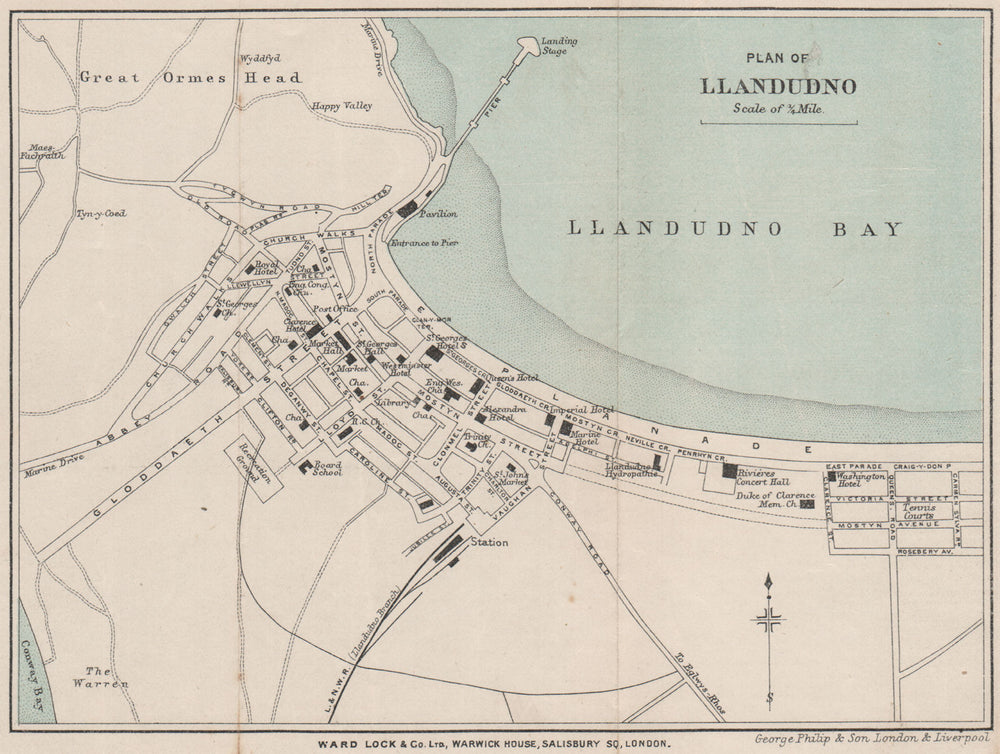 LLANDUDNO vintage town/city plan. Wales. WARD LOCK 1901 old antique map chart