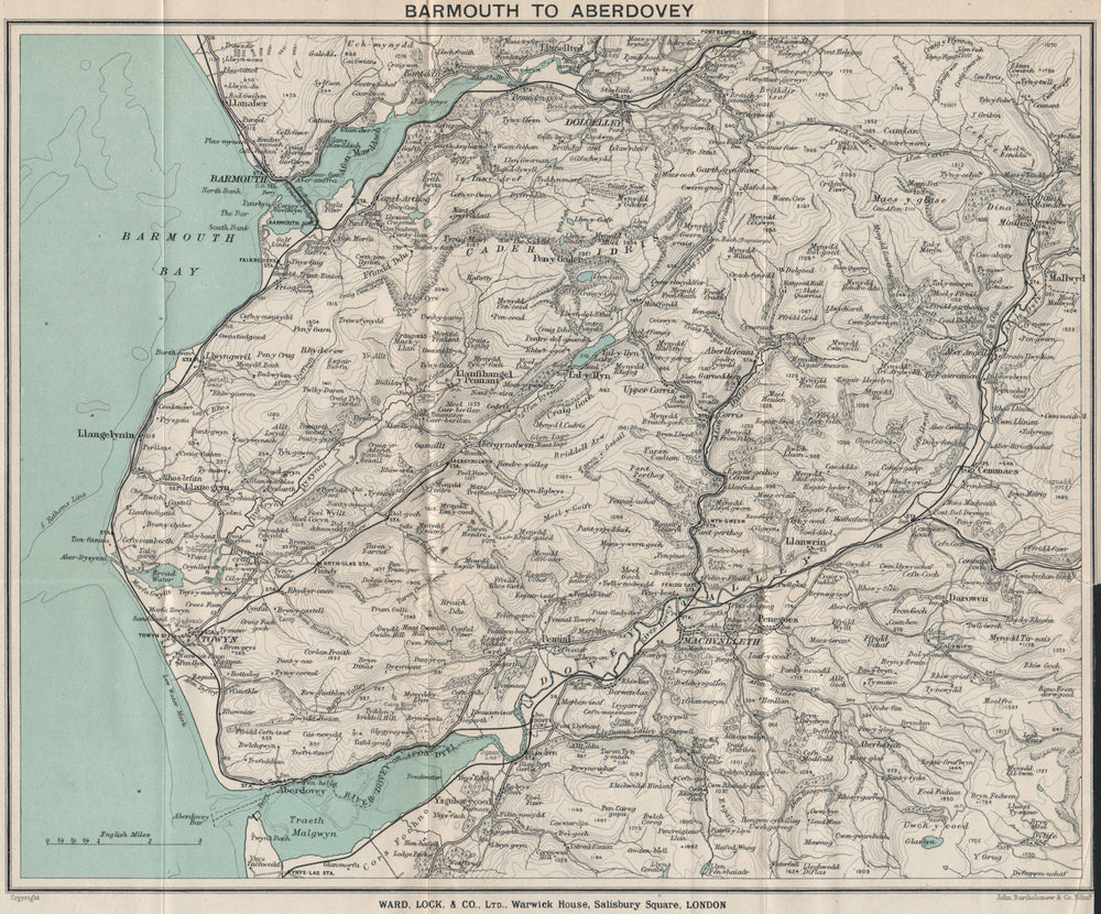 SNOWDONIA SOUTH. Cader Idris. Barmouth Dolgellau Aberdovey. WARD LOCK 1913 map