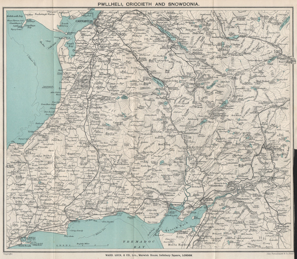 SNOWDONIA NORTH. Pwllheli Criccieth Carnarvon Llanberis. WARD LOCK 1913 map