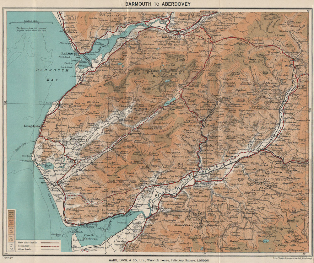 SNOWDONIA SOUTH. Cader Idris. Barmouth Dolgellau Aberdovey. WARD LOCK 1936 map