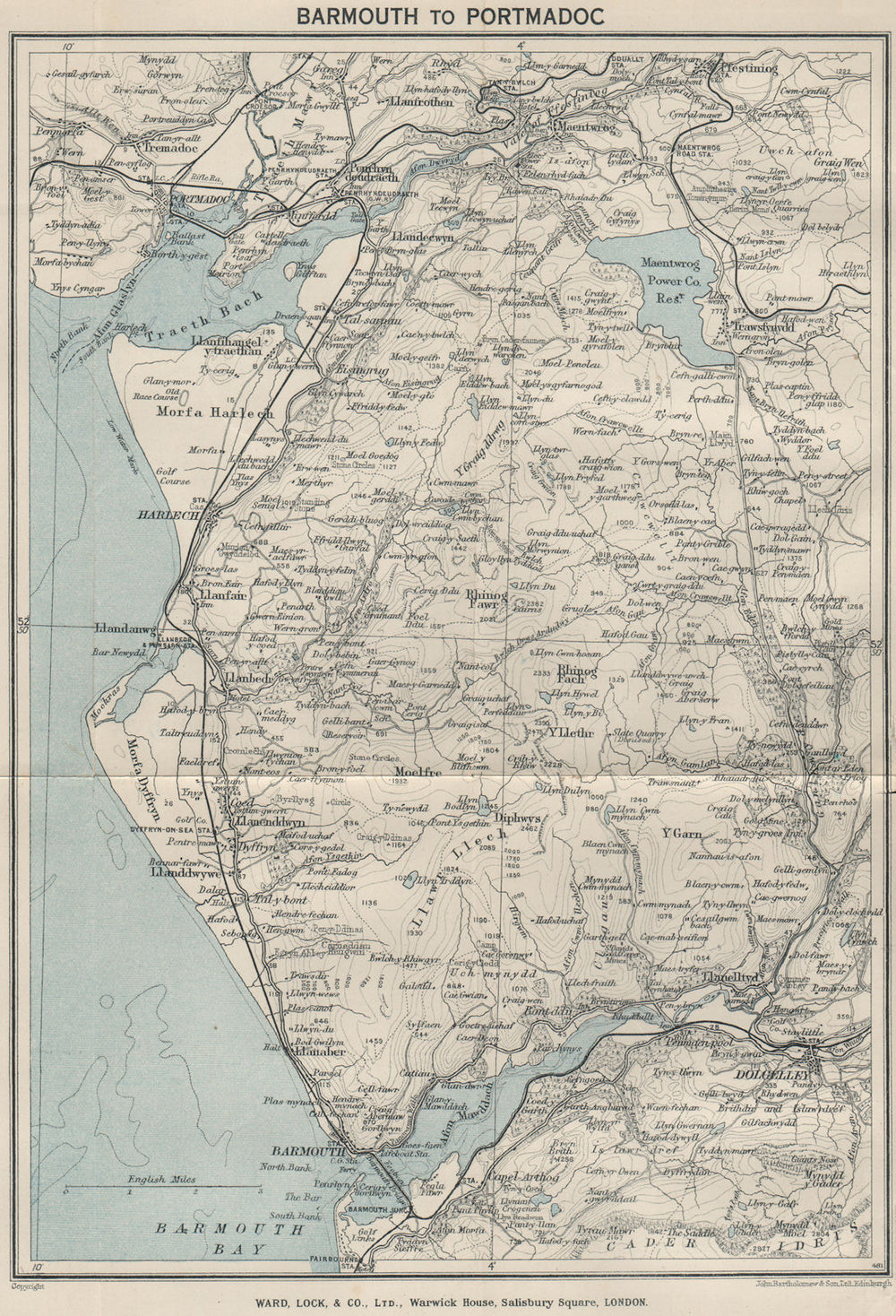 SNOWDONIA COAST. Barmouth-Porthmadog. Ffestiniog Dolgellau. WARD LOCK 1936 map