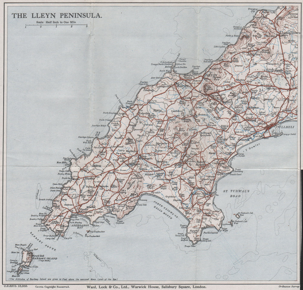 THE LLYN PENINSULA. Pwllheli. Barmouth. Wales. WARD LOCK 1936 old vintage map