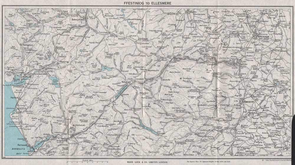 NORTH CENTRAL WALES. Bala Ellesmere Llangollen Wrexham Oswestry 1964 old map