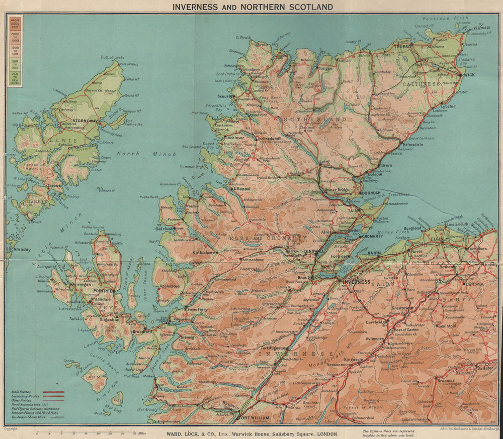 INVERNESS AND NORTHERN SCOTLAND. Scottish Highlands. WARD LOCK 1939 old map