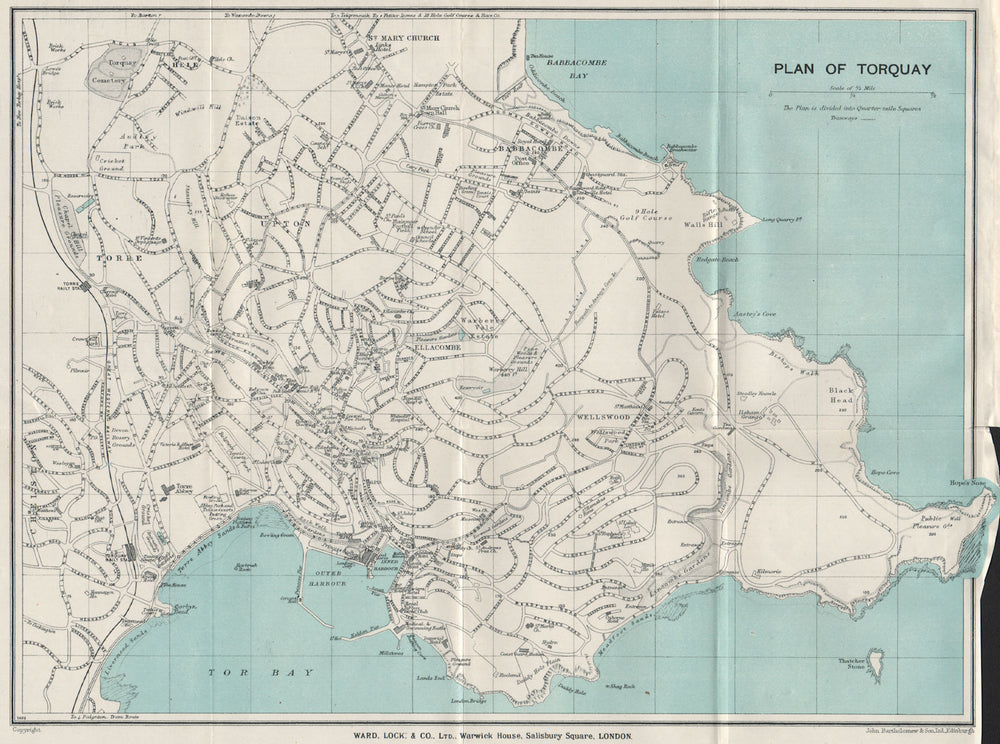 TORQUAY vintage town/city plan. Devon. WARD LOCK 1932 old vintage map chart