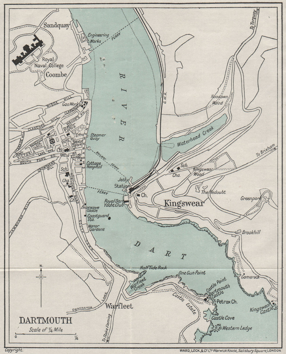 DARTMOUTH vintage town/city plan. Devon. WARD LOCK 1932 old vintage map chart