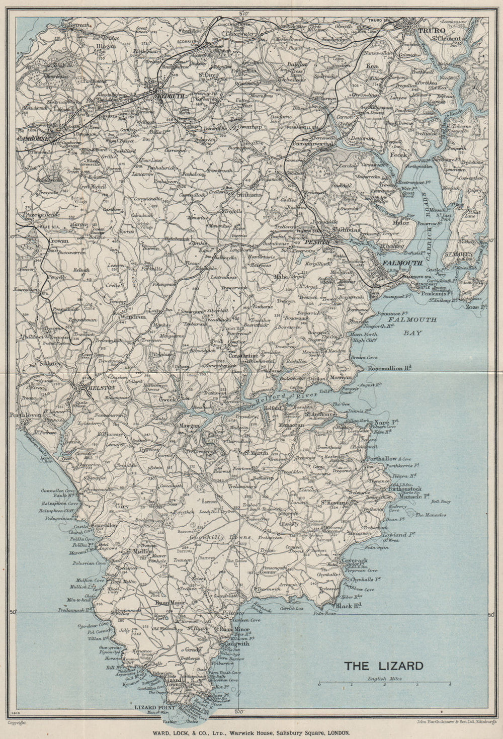 THE LIZARD topo map. Helston Falmouth Helford River Cornwall. WARD LOCK 1930