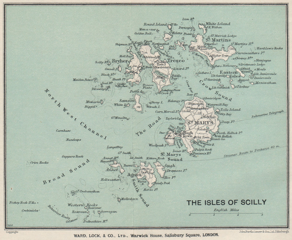 ISLES OF SCILLY. St Mary's Hugh Town Tresco WARD LOCK 1930 old vintage map