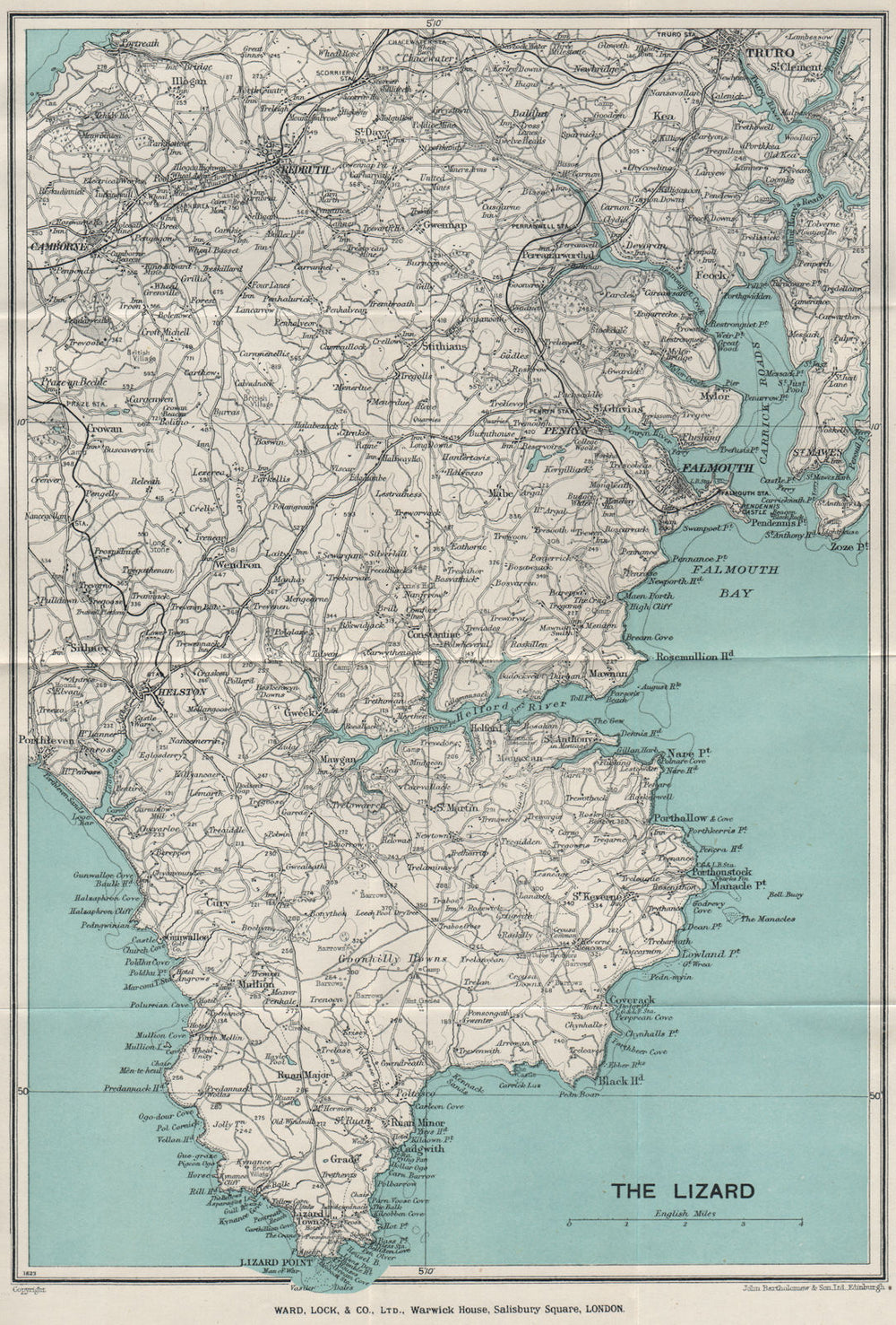 THE LIZARD topo map. Helston Falmouth Helford River Cornwall. WARD LOCK 1933