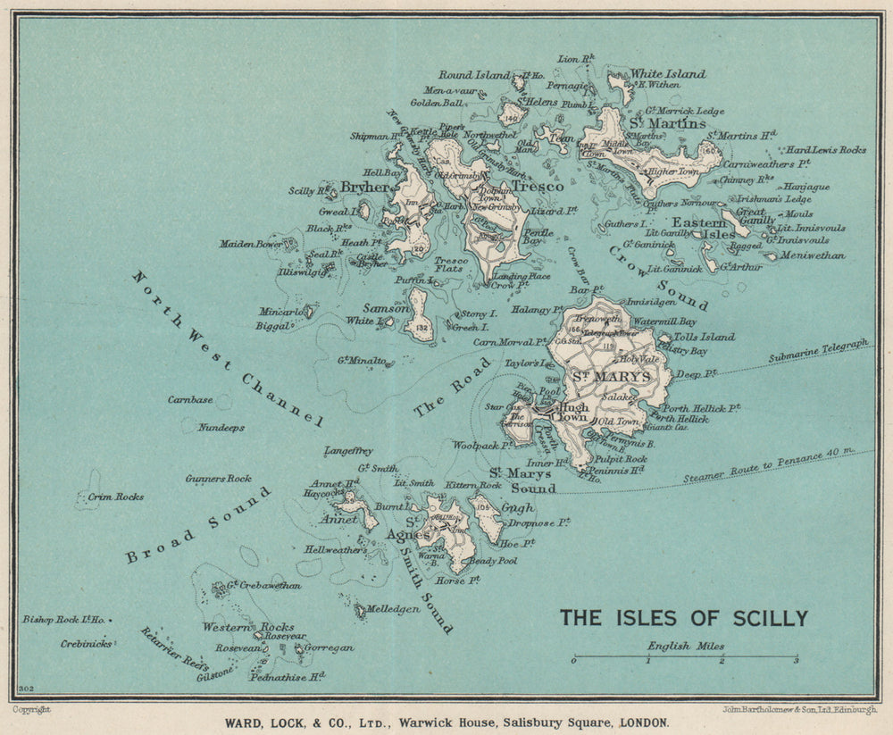 ISLES OF SCILLY. St Mary's Hugh Town Tresco WARD LOCK 1933 old vintage map