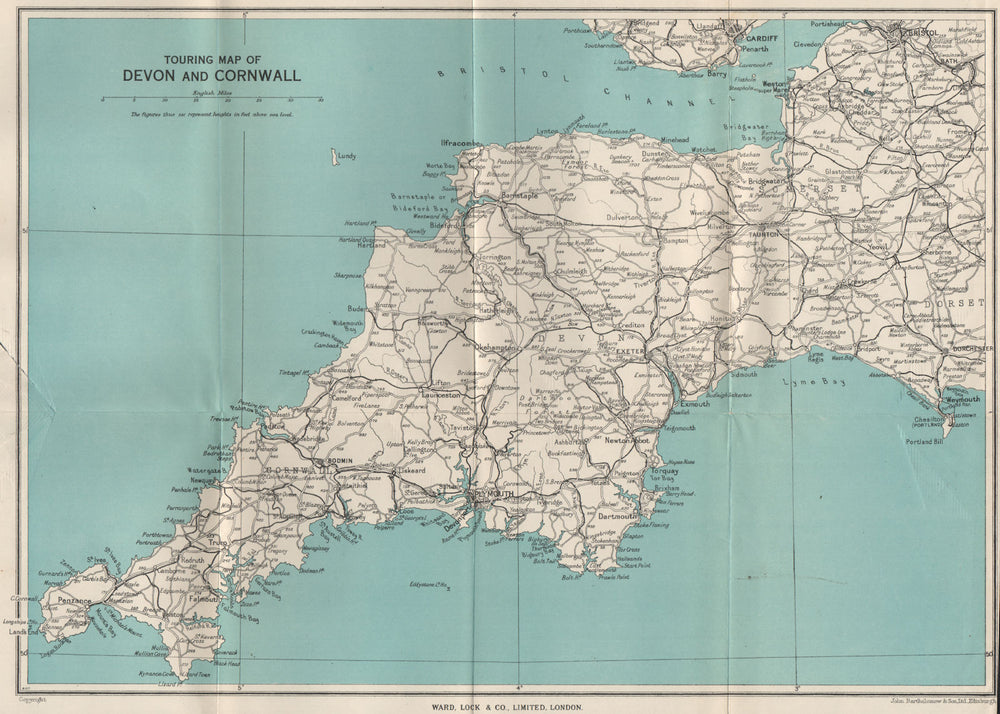TOURING MAP OF DEVON AND CORNWALL. South West England. WARD LOCK 1951 old