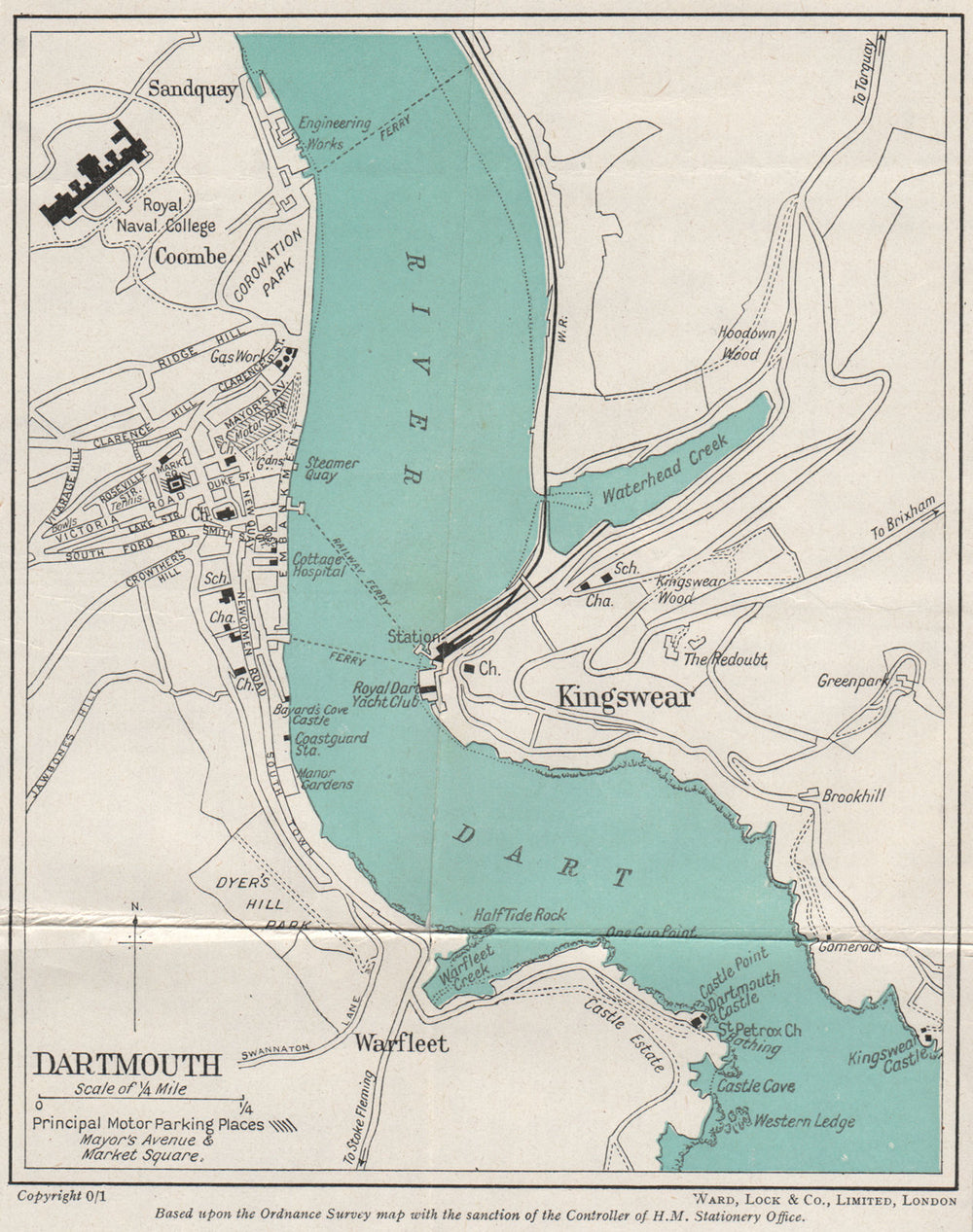 DARTMOUTH vintage town/city plan. Devon. WARD LOCK 1951 old vintage map chart