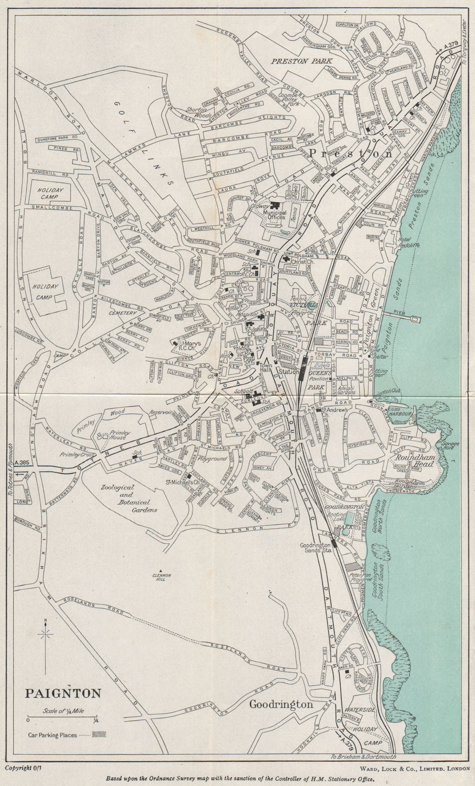 PAIGNTON vintage town/city plan. Devon. WARD LOCK 1951 old vintage map chart