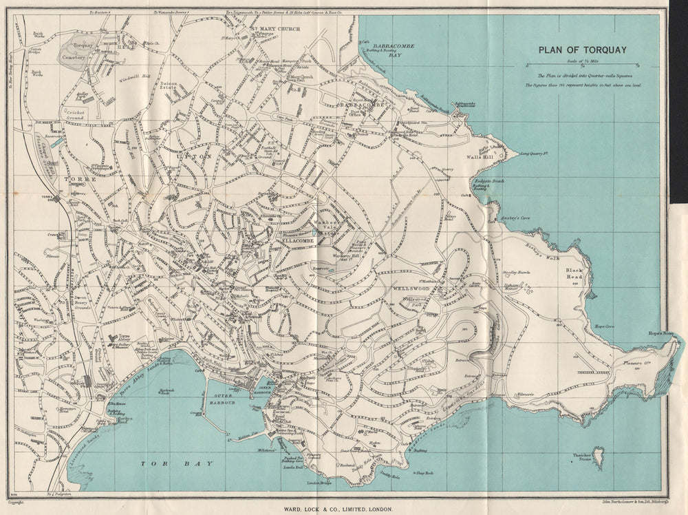 TORQUAY vintage town/city plan. Devon. WARD LOCK 1951 old vintage map chart