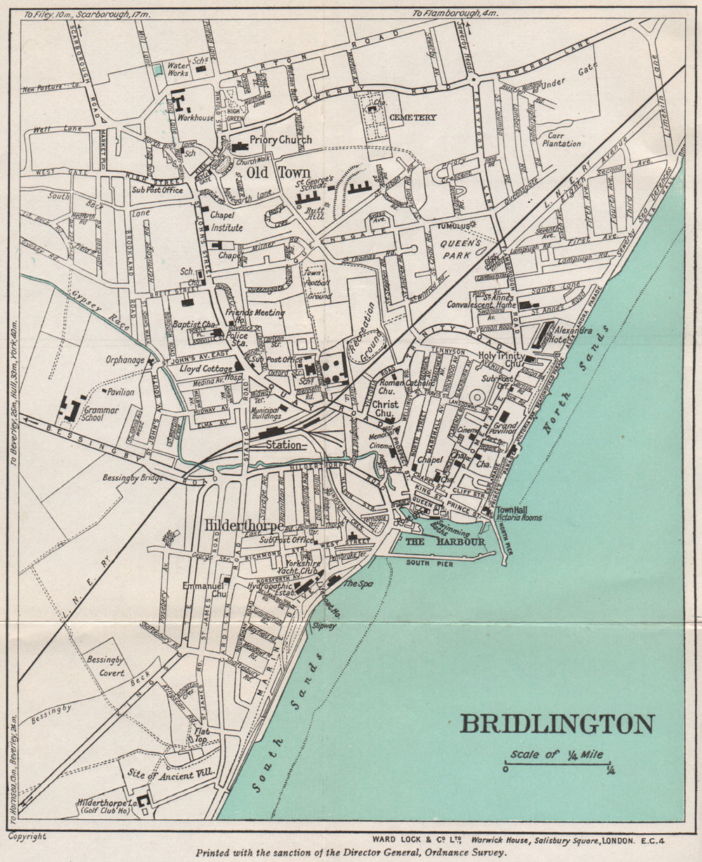BRIDLINGTON vintage town/city plan. Yorkshire. WARD LOCK 1940 old vintage map