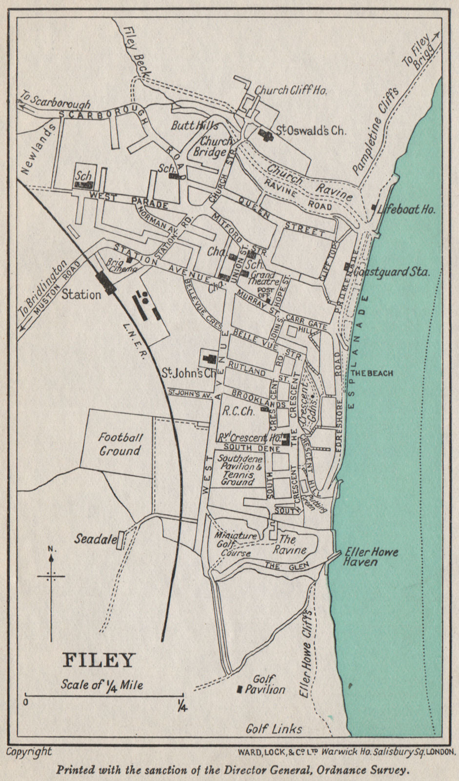 FILEY vintage town/city plan. Yorkshire. WARD LOCK 1940 old vintage map ...