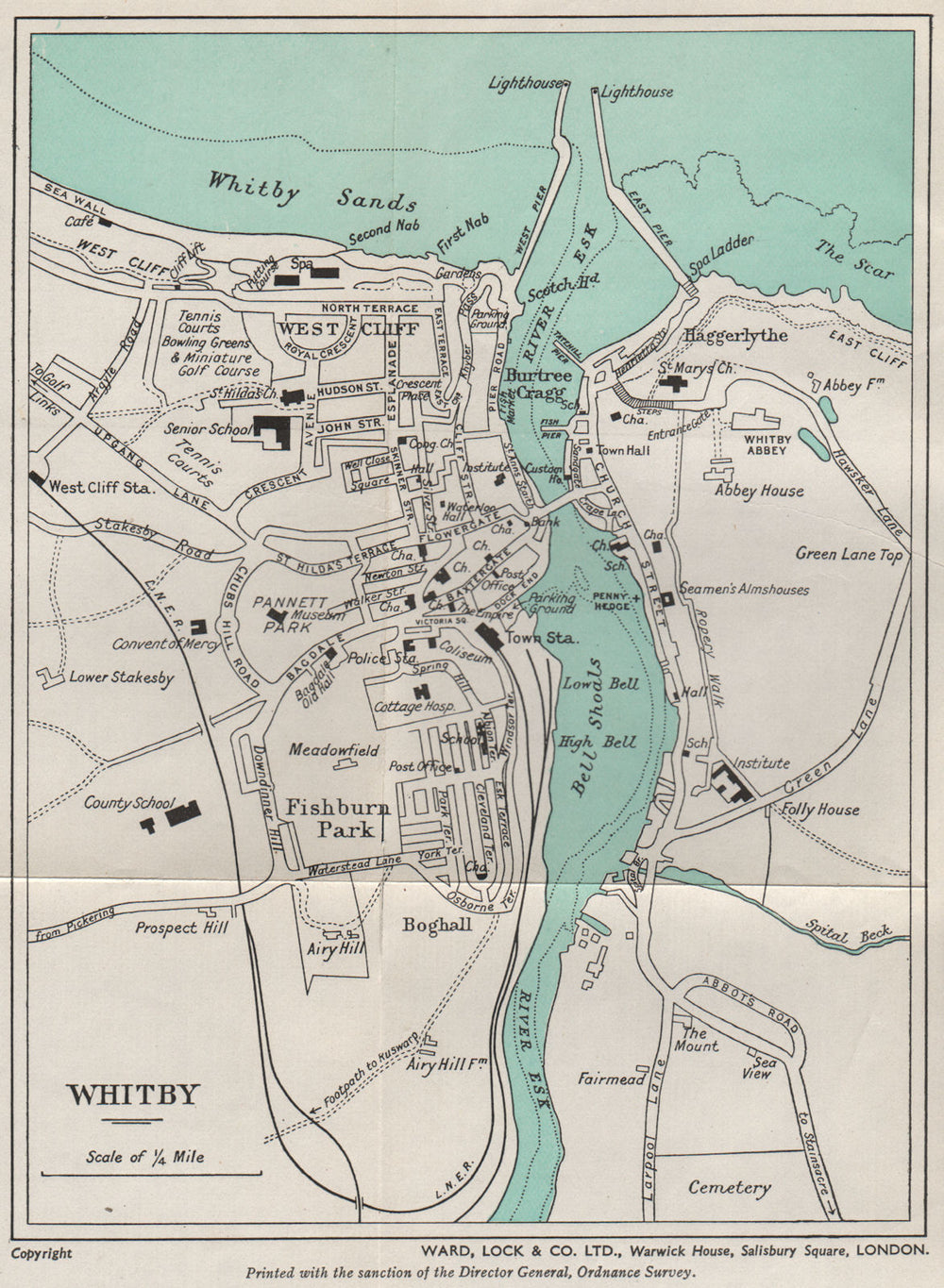 WHITBY vintage town/city plan. Yorkshire. WARD LOCK 1940 old vintage map chart