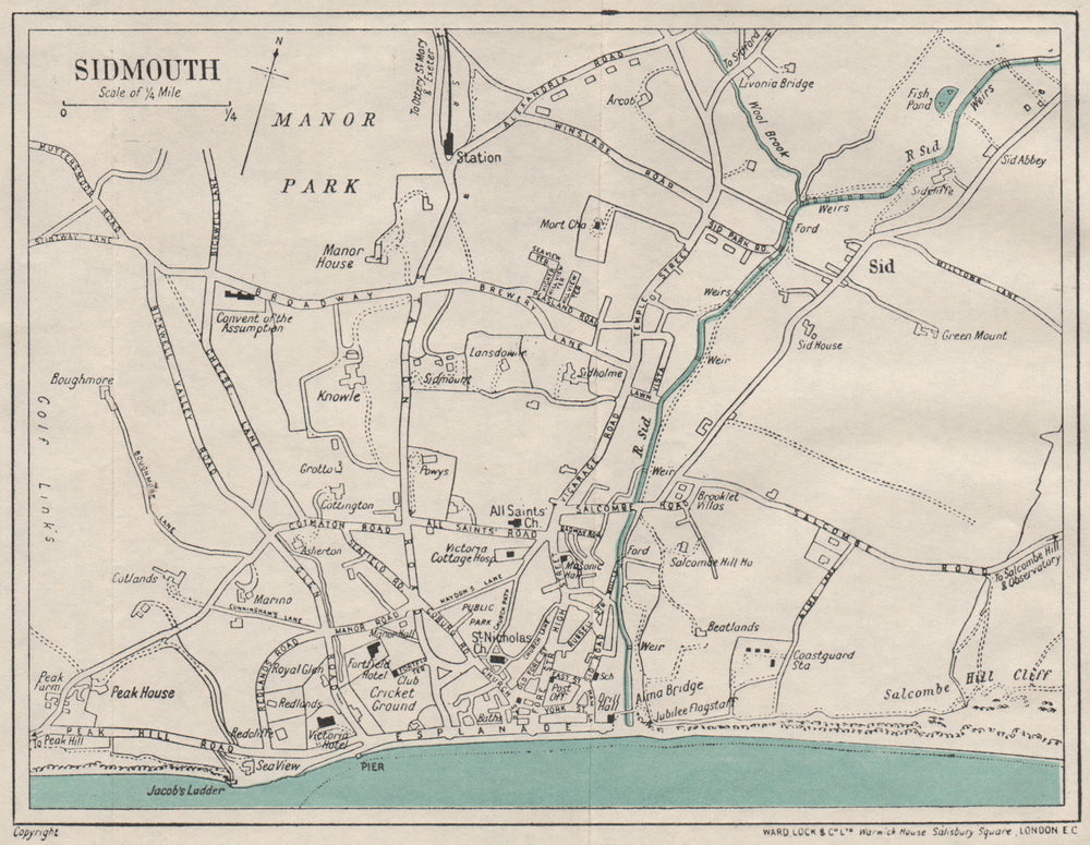 SIDMOUTH vintage city town plan. Devon. WARD LOCK 1929 old vintage map chart